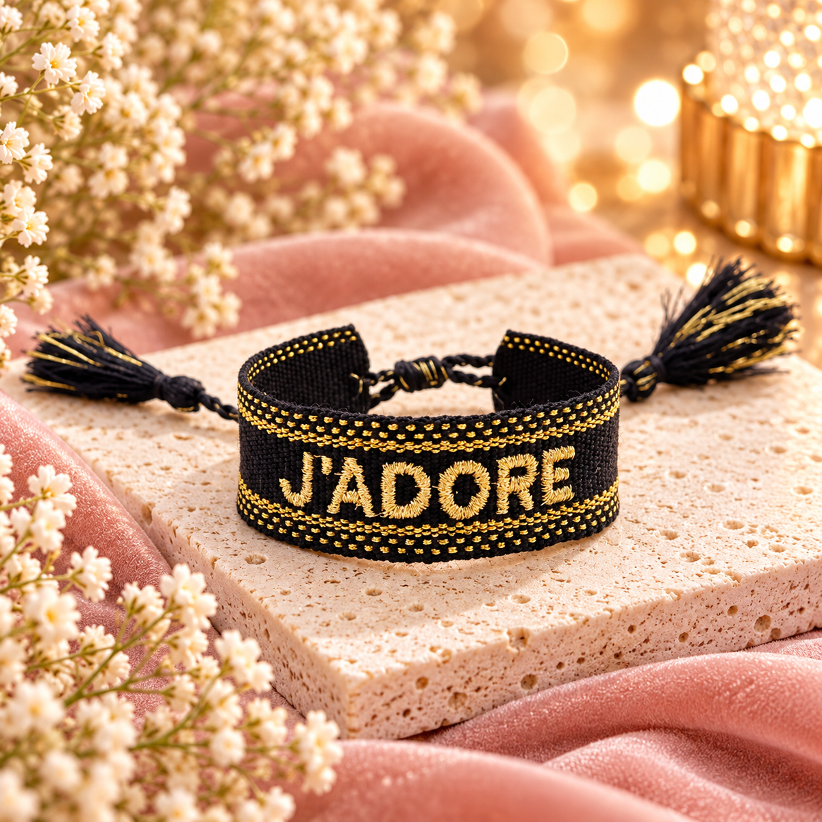 BRACELET TISSU J'ADORE NOIR