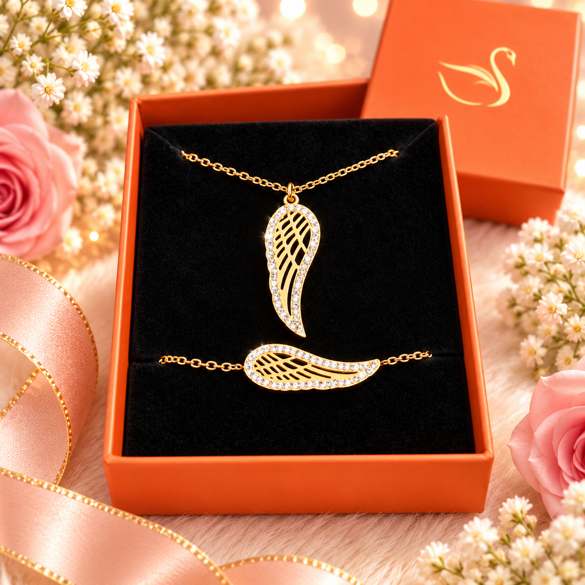 Coffret aile d'ange bijoux doré
