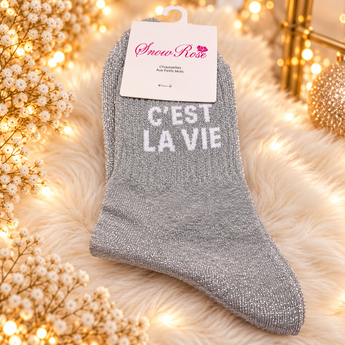 Chaussettes à paillettes “ C'EST LA VIE" GRIS