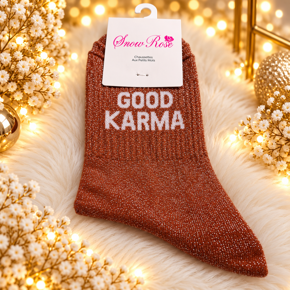 Chaussettes à paillettes “ GOOD KARMA" BRIQUE