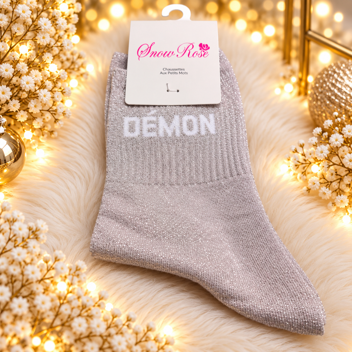 Chaussettes à paillettes “ DEMON" CREME