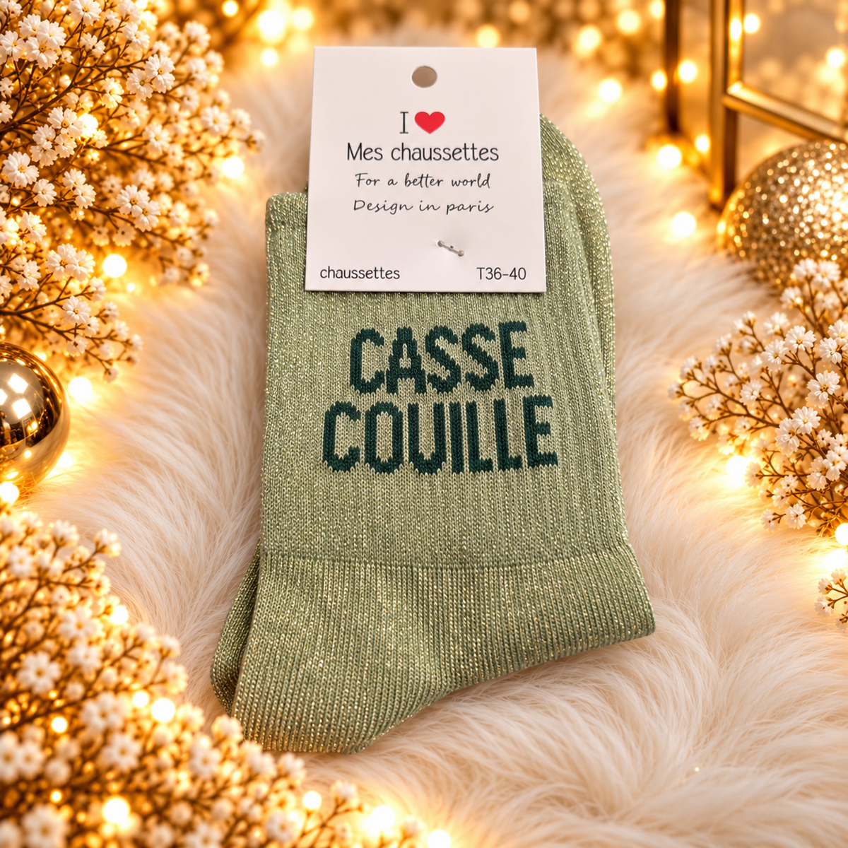 Chaussettes courtes à message " CASSE COUILLE" vert