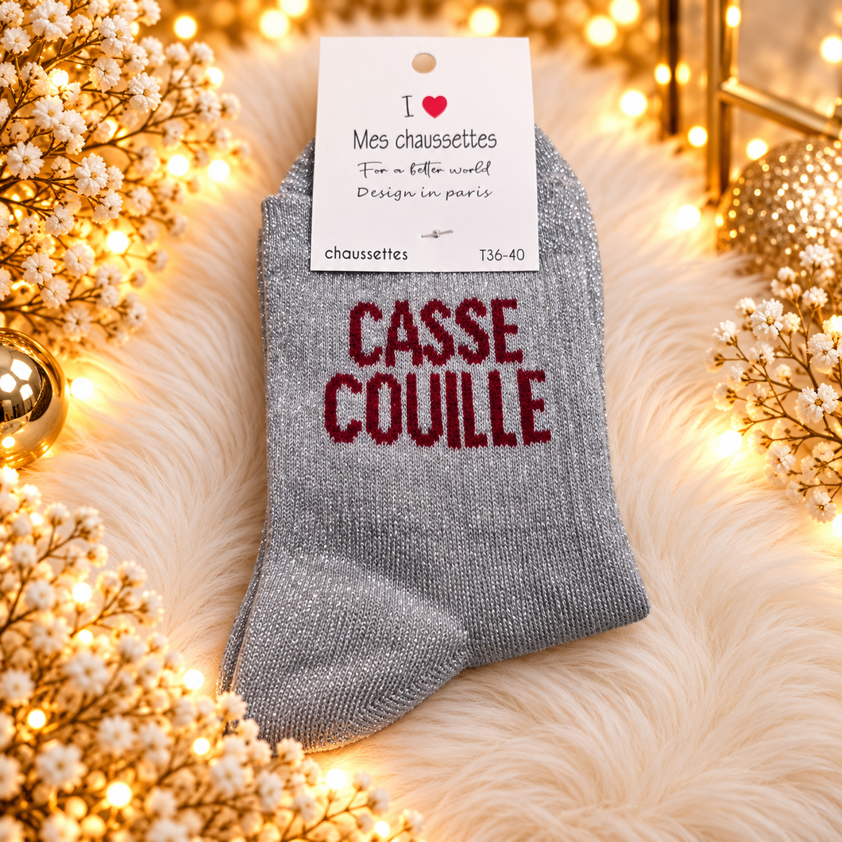 Chaussettes courtes à message " CASSE COUILLE" gris foncé