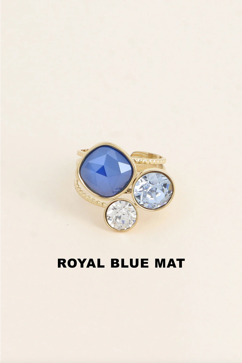 Bague trilogie dorée ornée de cristaux de Swarovski® BLEU ROI
