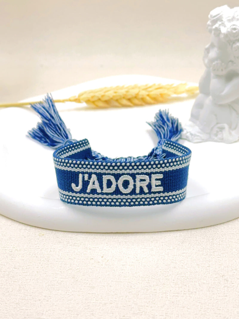 BRACELET TISSU J'ADORE BLEU