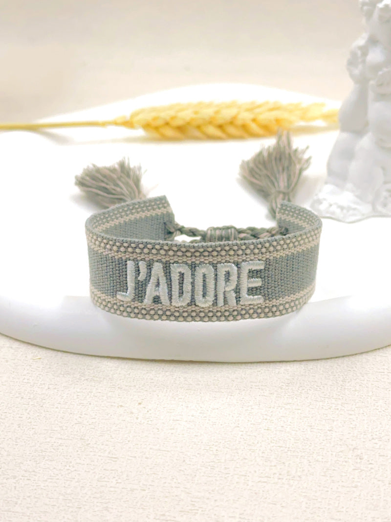 BRACELET TISSU J'ADORE GRIS