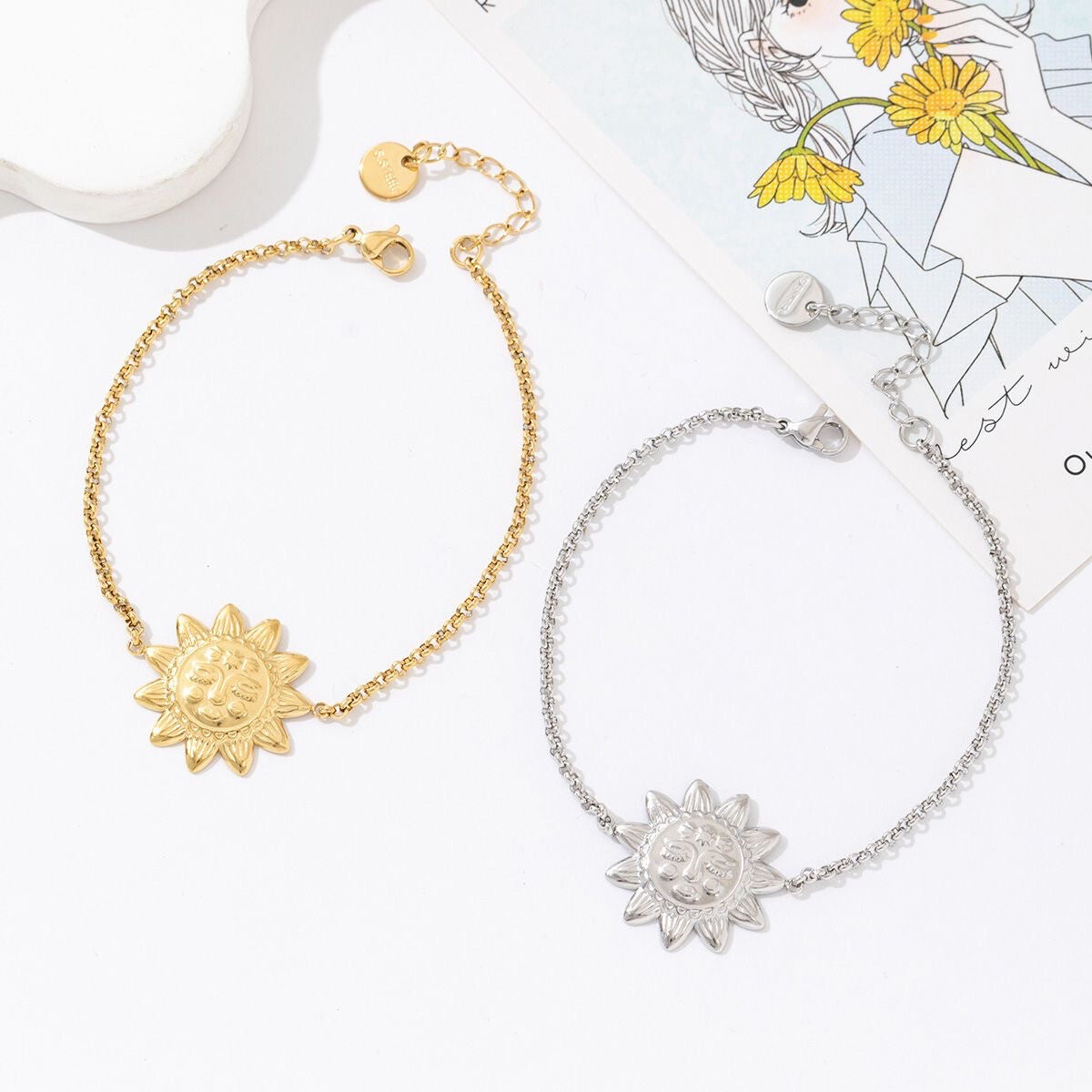 Bracelet petit soleil en acier inoxydable doré
