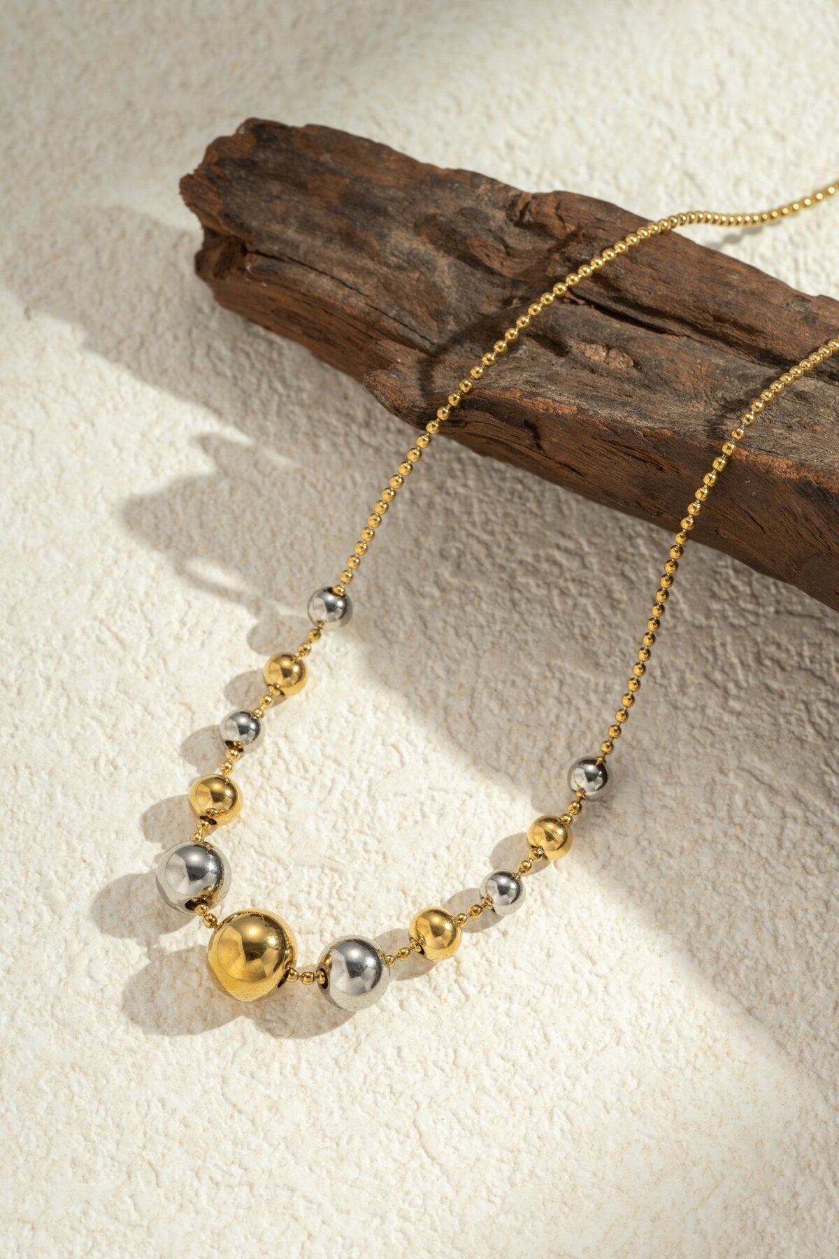 Collier à Perles Sphériques Brillantes bicolore