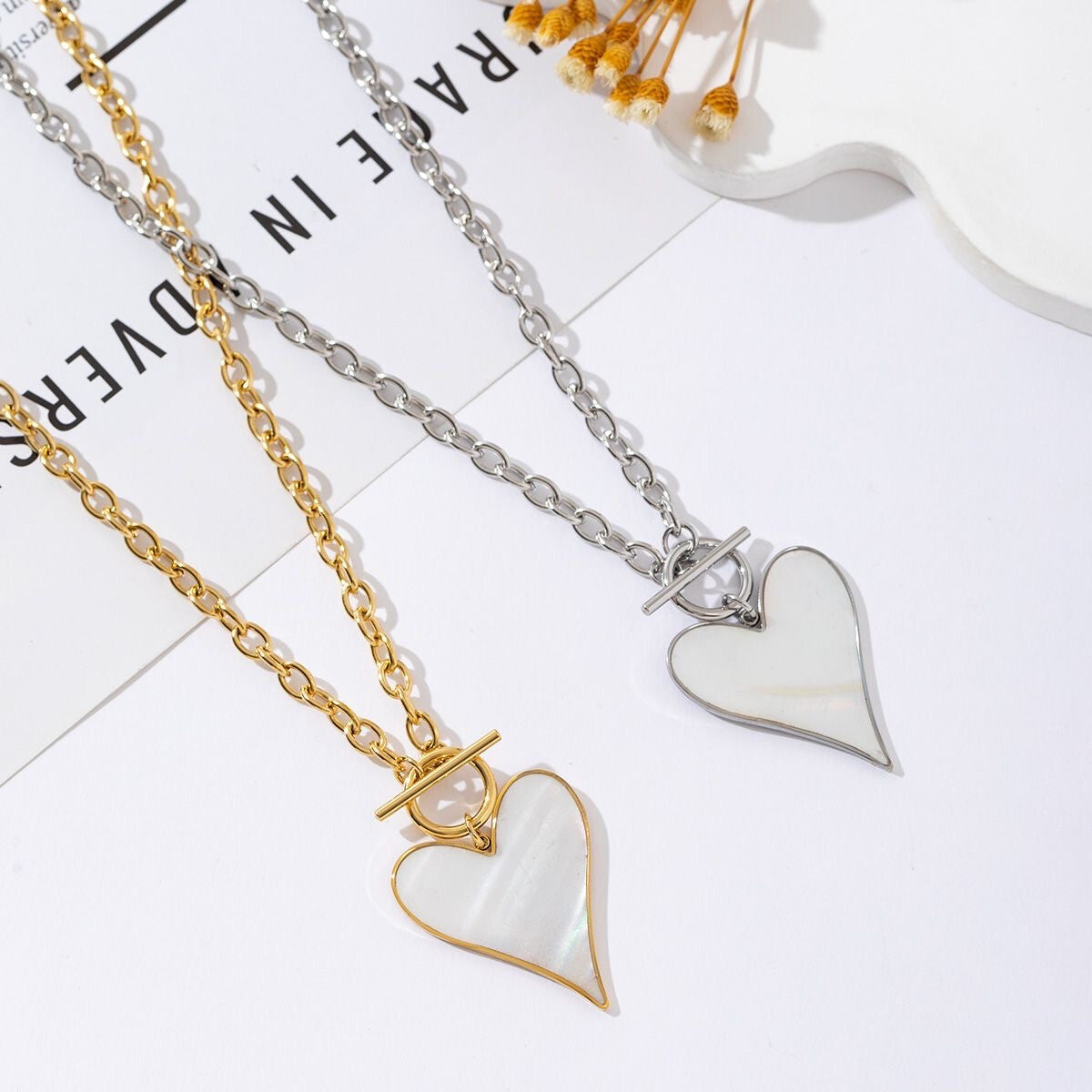 Collier avec pendentif cœur acier inoxydable argenté