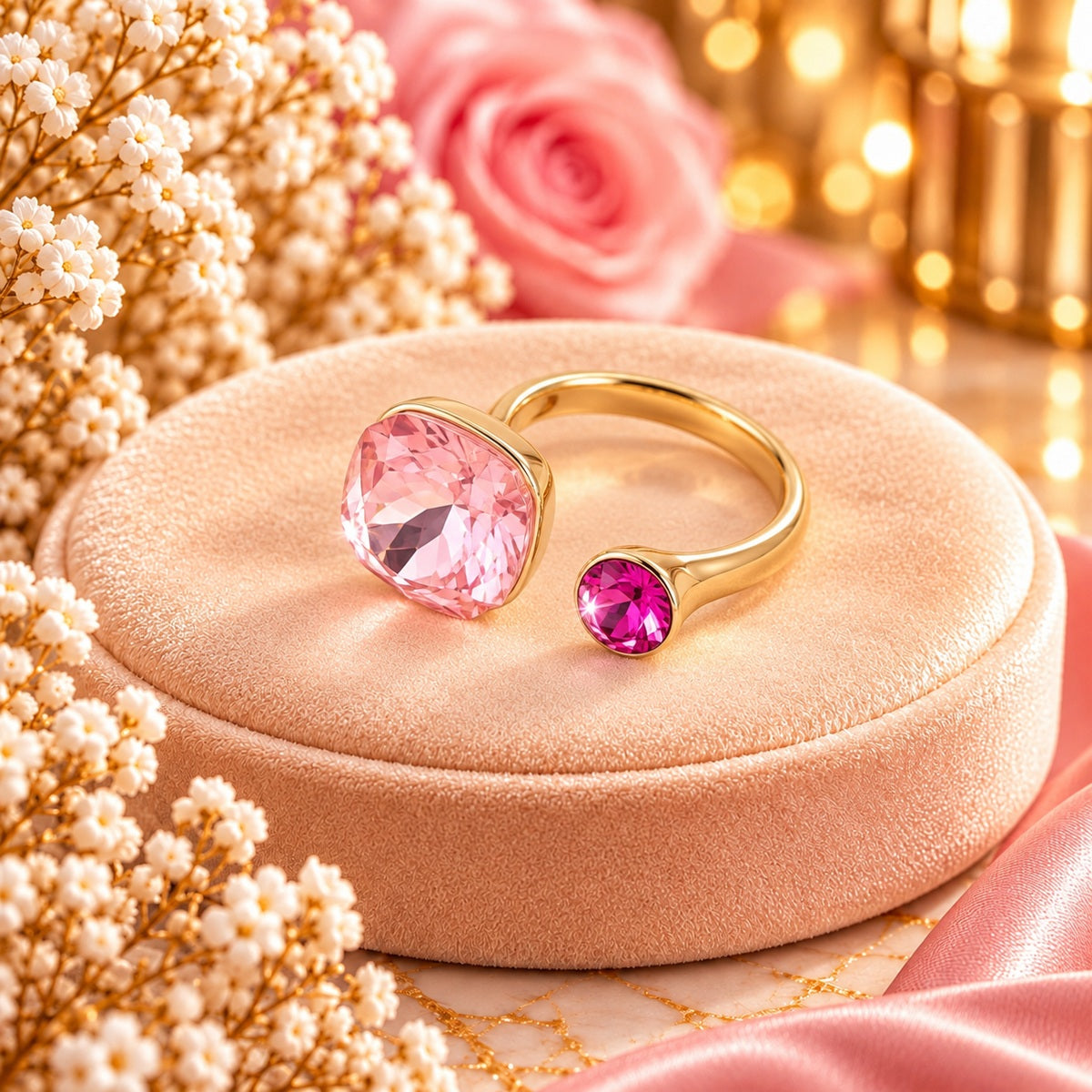 Bague Beata dorée - ornée de 2 cristaux de Swarovski® ROSE