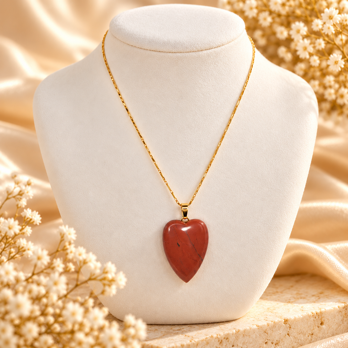 COLLIER COEUR EN JASPE ROUGE