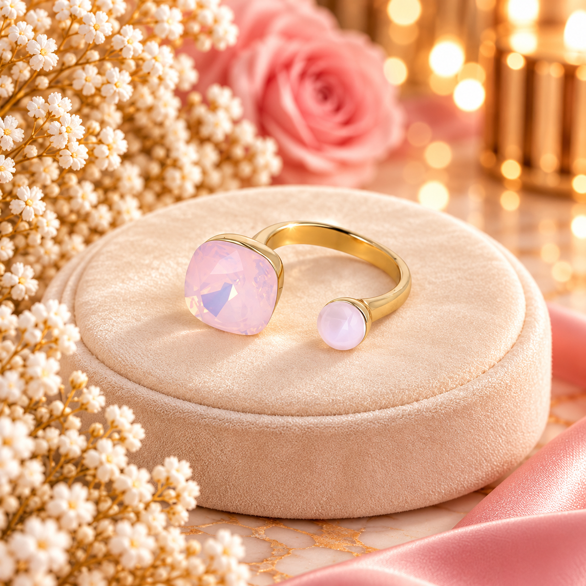 Bague Beata dorée - ornée de 2 cristaux de Swarovski® BLUSH