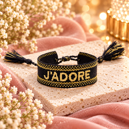 BRACELET TISSU J'ADORE NOIR