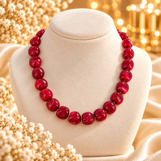 COLLIER ZELIA PERLES EN RESINE ROUGE