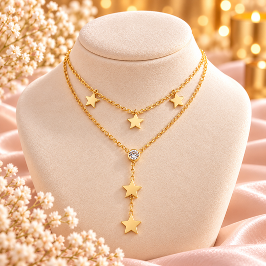 Collier " Y " étoile strass en acier inoxydable