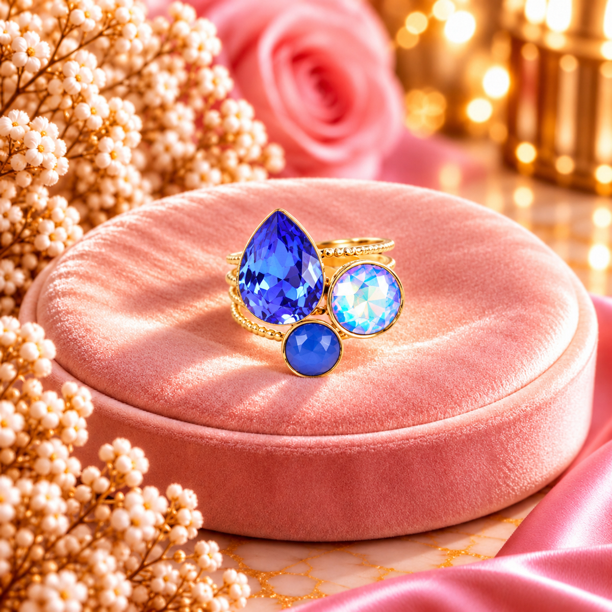 Bague Trilogie goutte - ornée de cristaux de Swarovski® BLEU ROI