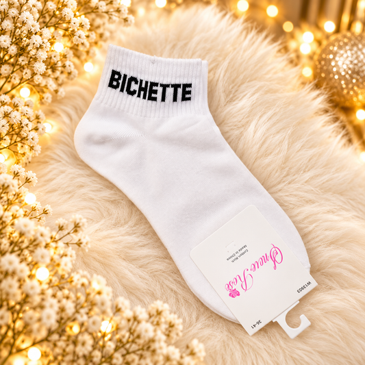 Chaussettes courtes à message " BICHETTE" BLANC