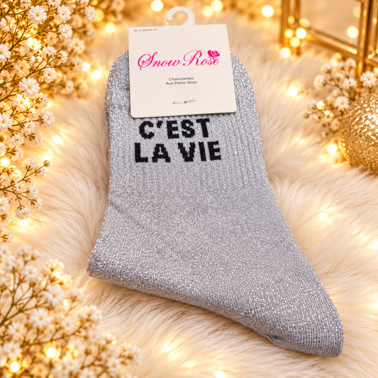 Chaussettes à paillettes “ C'EST LA VIE" GRIS CLAIR