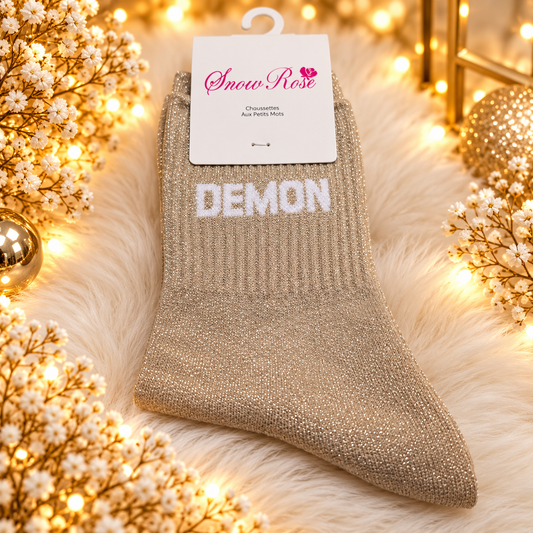 Chaussettes à paillettes “ DEMON" BEIGE