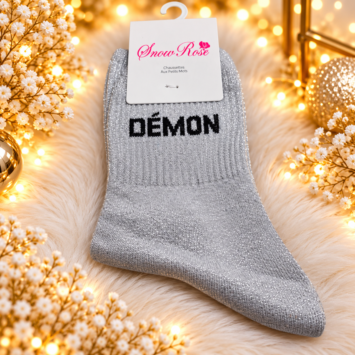 Chaussettes à paillettes “ DEMON" GRIS CLAIR