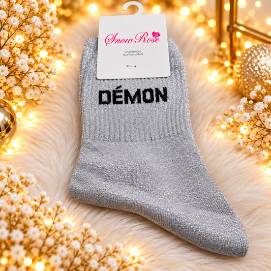 Chaussettes à paillettes “ DEMON" GRIS CLAIR