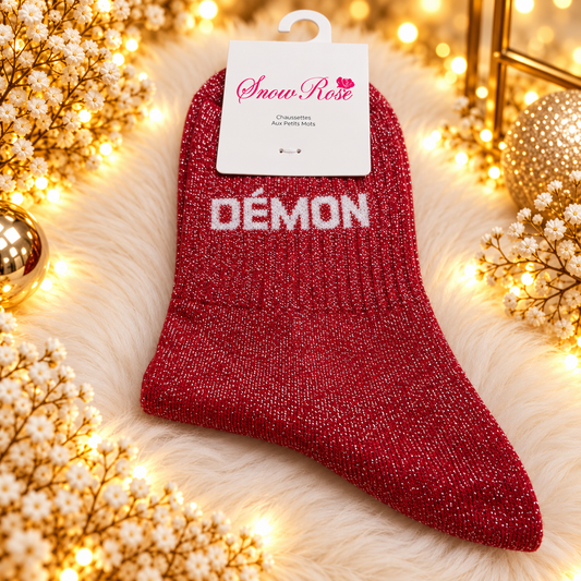 Chaussettes à paillettes “ DEMON" ROUGE