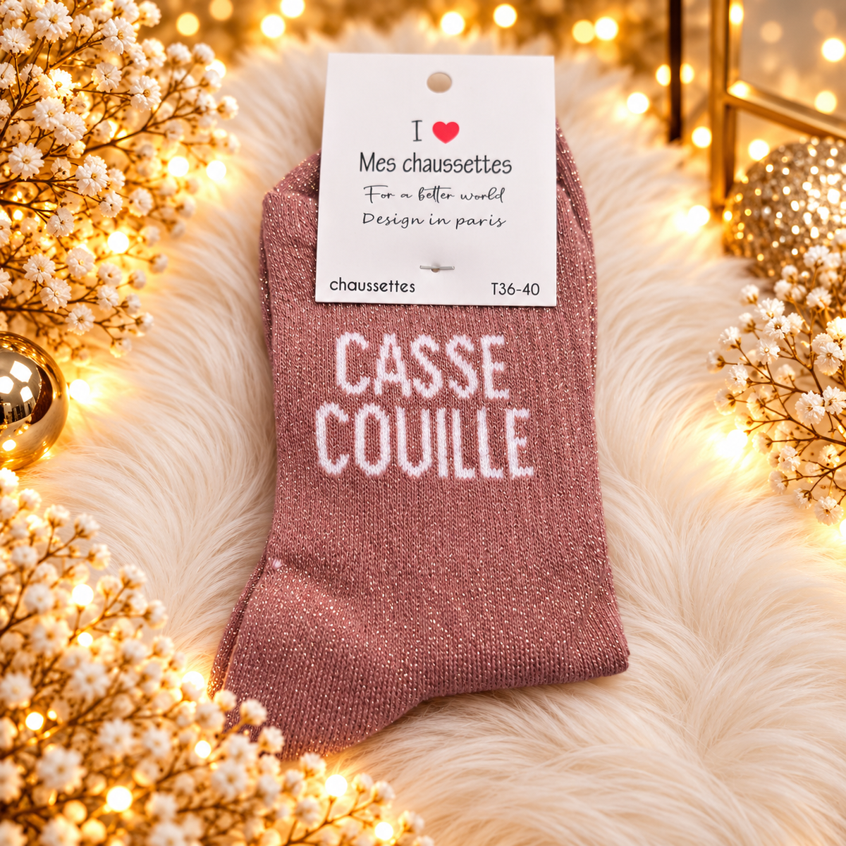 Chaussettes courtes à message " CASSE COUILLE" rose
