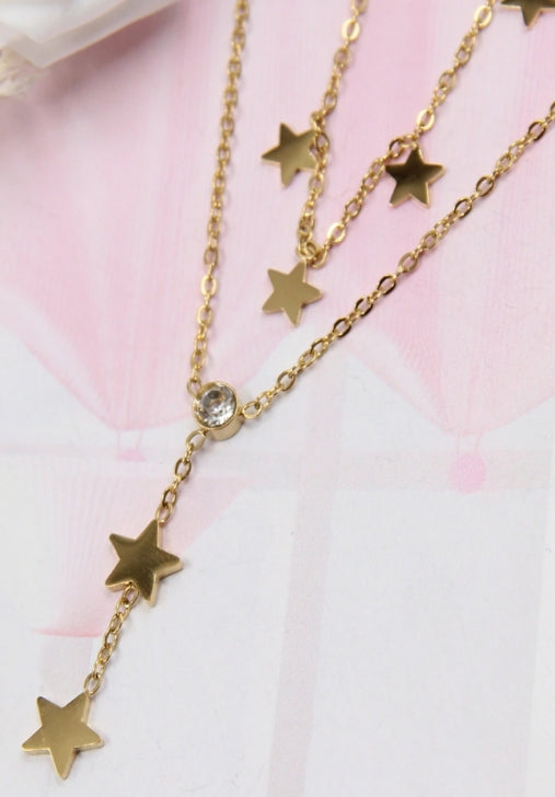 Collier " Y " étoile strass en acier inoxydable