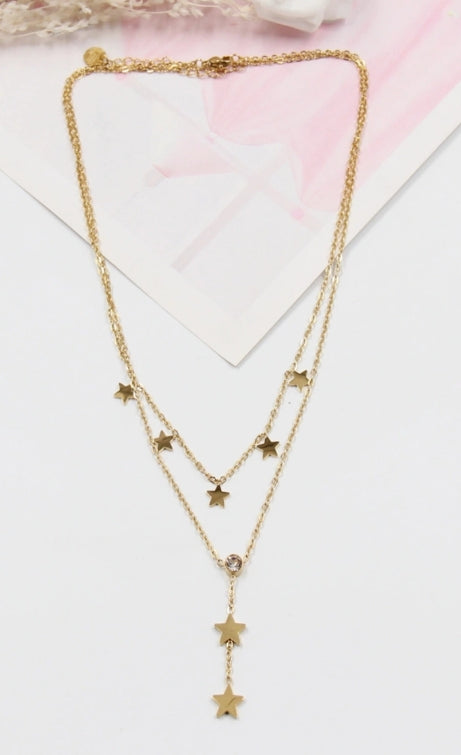 Collier " Y " étoile strass en acier inoxydable