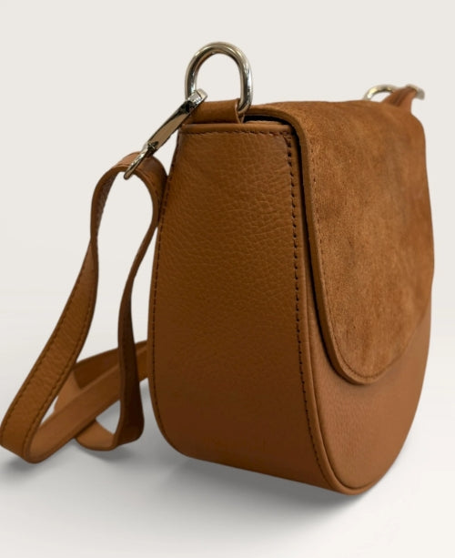 SAC CUIR ET DAIM HERMINE MARRON