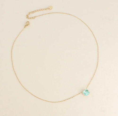 Collier doré - maille forçat, orné de cristaux de Swarovski® VERT D EAU