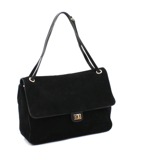 SAC MARTIN NOIR EN DAIM AVEC RABAT