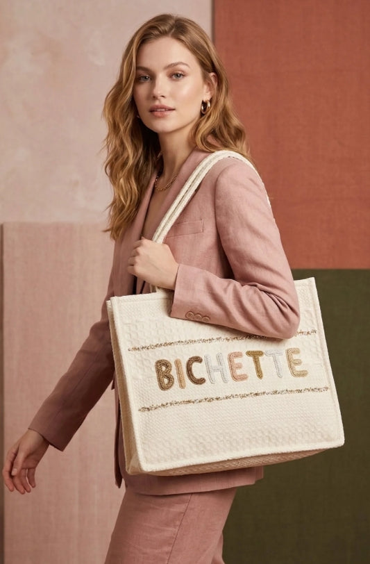 SAC CABAS BICHETTE BEIGE 100% COTON