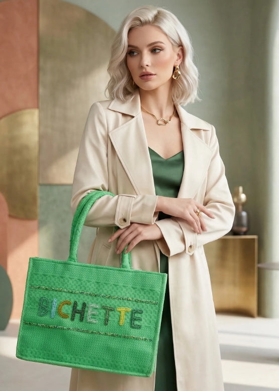 SAC CABAS BICHETTE VERT 100% COTON