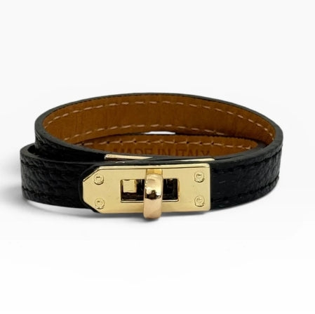 BRACELET DOUBLE TOUR EN CUIR NOIR