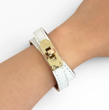 BRACELET DOUBLE TOUR EN CUIR BLANC