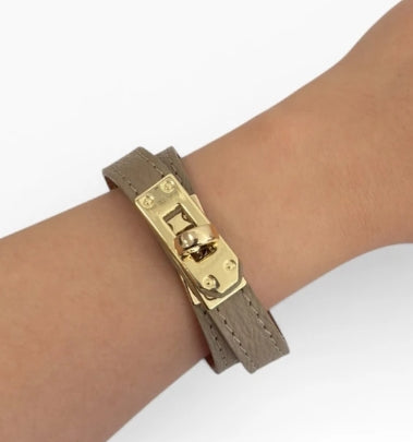 BRACELET DOUBLE TOUR EN CUIR TAUPE