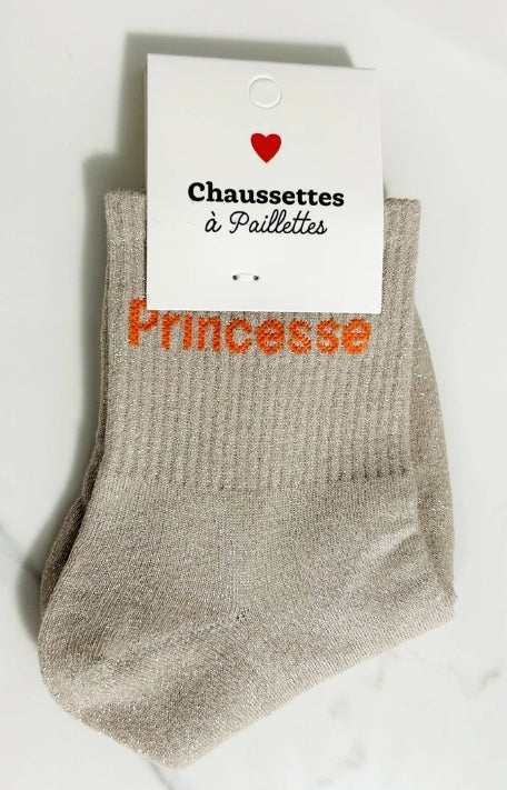 Chaussettes à paillettes “ PRINCESSE “ beige