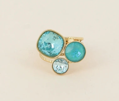 Bague trilogie dorée ornée de cristaux de Swarovski® TURQUOISE