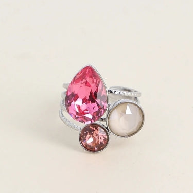 Bague Trilogie goutte argentée - ornée de cristaux de Swarovski® ROSE
