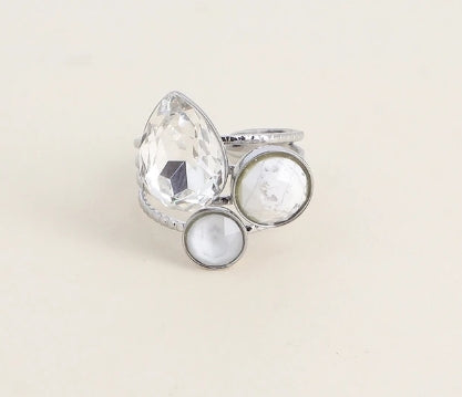 Bague Trilogie goutte argentée - ornée de cristaux de Swarovski® BLANC