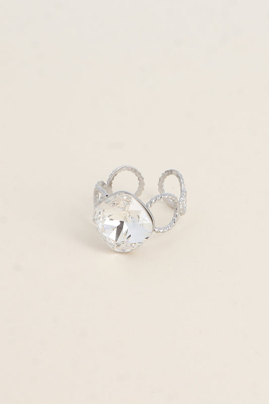 Bague - anneau aux cercles striés et orné de cristaux de Swarovski® ARGENT