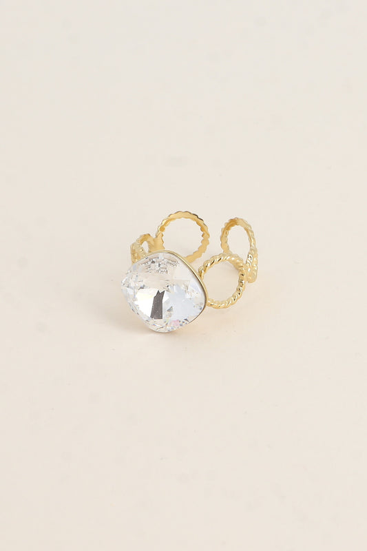 Bague - anneau aux cercles striés et orné de cristaux de Swarovski® BLANC