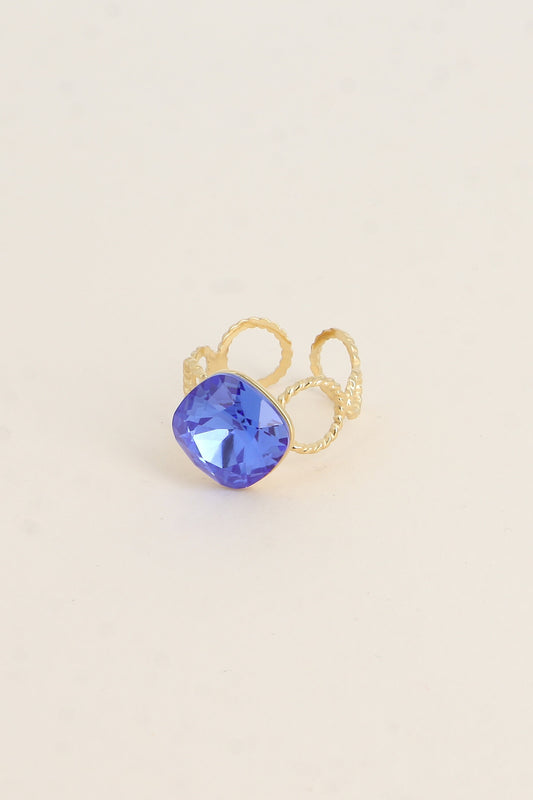 Bague - anneau aux cercles striés et orné de cristaux de Swarovski® BLEU ROI
