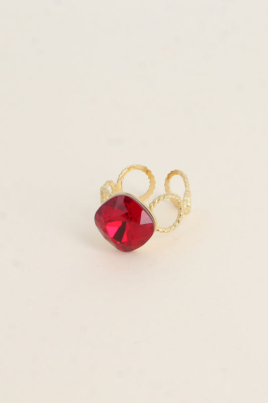 Bague - anneau aux cercles striés et orné de cristaux de Swarovski® ROUGE