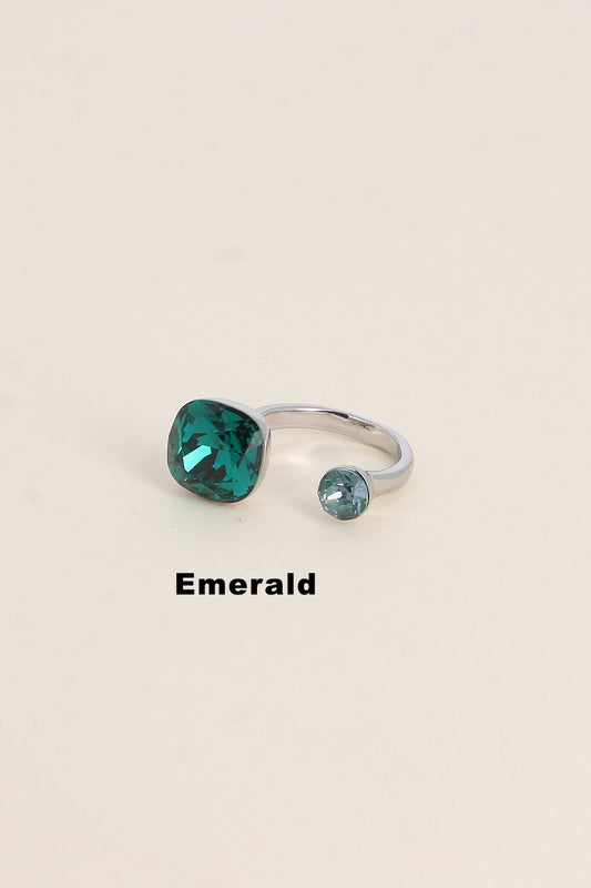 Bague Beata argentée - ornée de 2 cristaux de Swarovski® VERT SAPIN