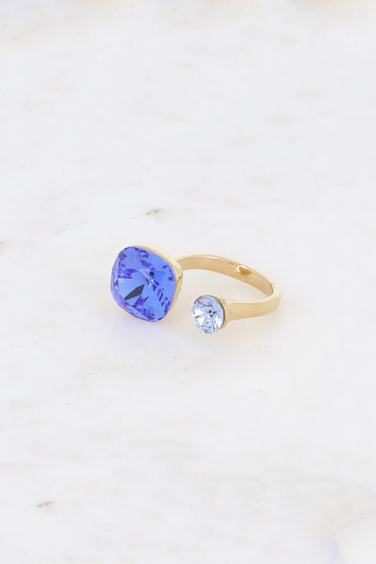 Bague Beata dorée - ornée de 2 cristaux de Swarovski® bleu roi