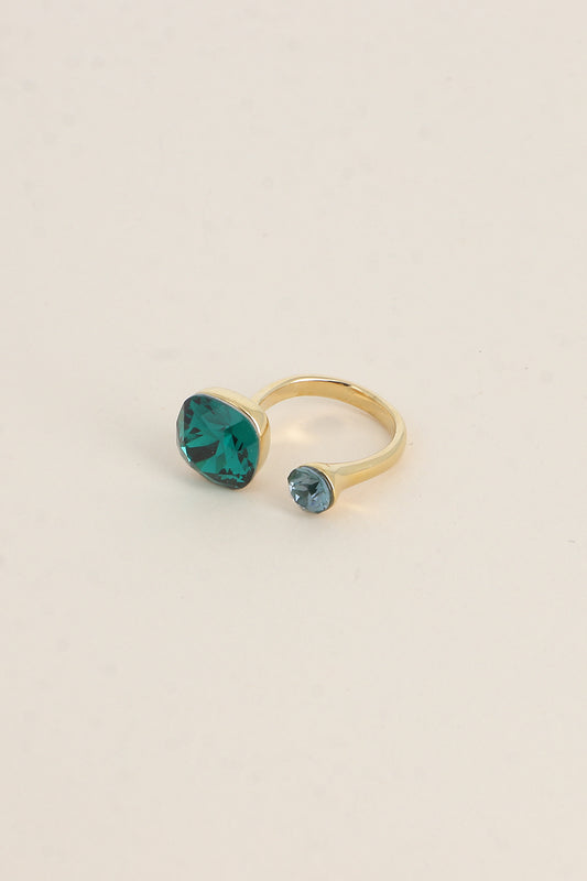 Bague Beata dorée - ornée de 2 cristaux de Swarovski® VERT FONCE