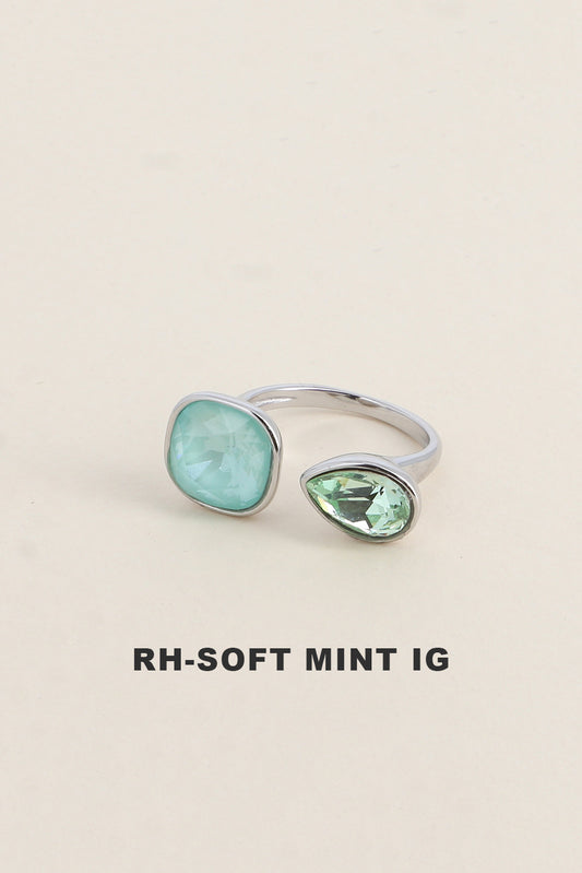 Bague ouverte argentée - ornée de cristaux de Swarovski® VERT D'EAU