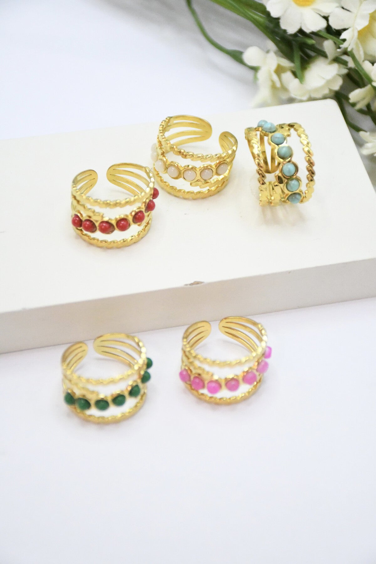 Bague pierre en acier inoxydable ajustable  VERT